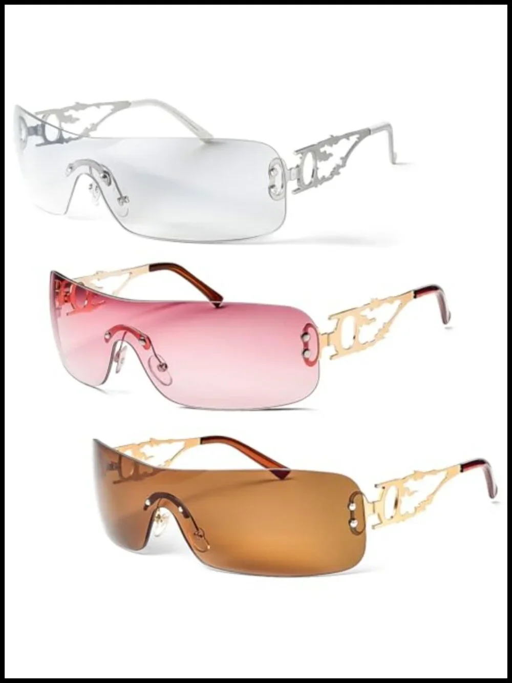 Rimless Y2K Rectangle Sunglasses UV400 Flame Metal Frameless